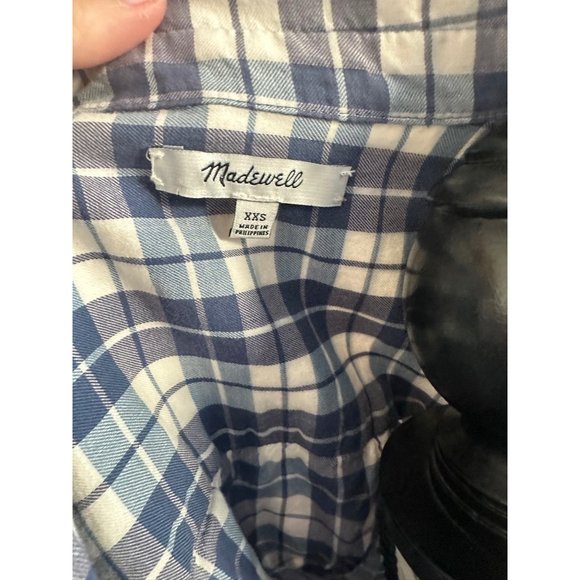 MADEWELL Navy Plaid Oversized Button Down Top Shirt Size XXS - Picture 4 of 4